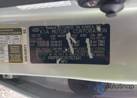 2016 Kia Sportage Lx z USA, uszkodzony, nr VIN KNDPBCAC3G7821341